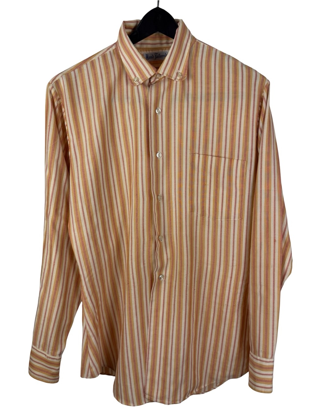 Vintage 1960s Hand Tailored Striped Front Pocket Button Up Shirt Size XL